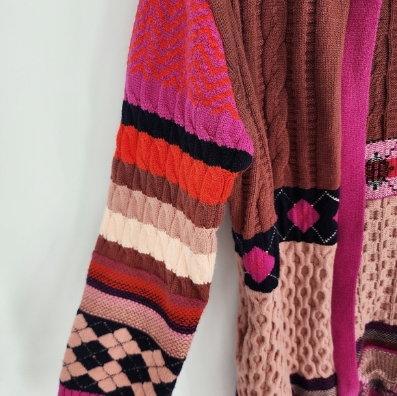 Fate Fair Isle Argyle Open Front Hooded Cardigan Sweater Large - Picture 3 of 11